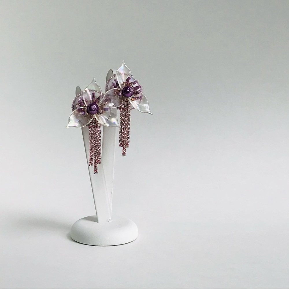 Artisan Floral Beaded Earrings with Acrylic Petals